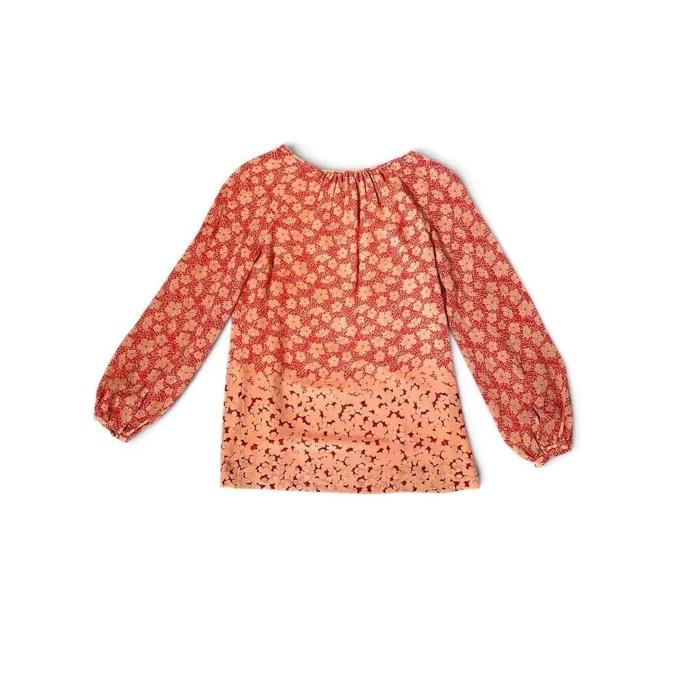 Tory Burch Pink & Coral Floral Silk Blouse Size 4